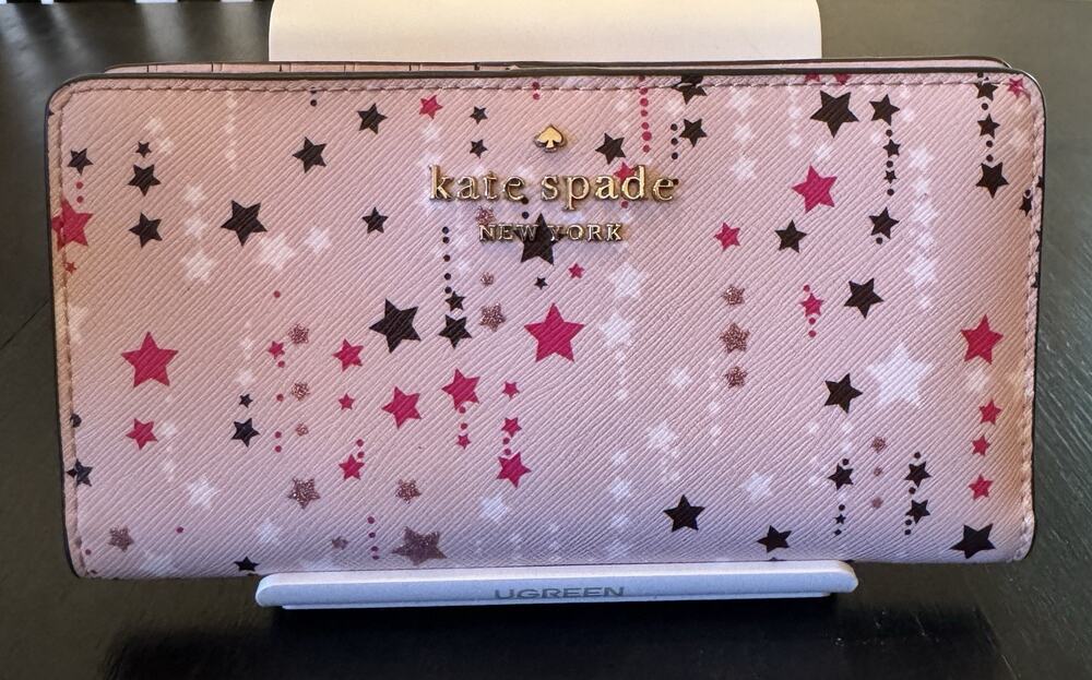 Kate Spade Staci wallet Twinkle Star Printed large bifold slim Pink